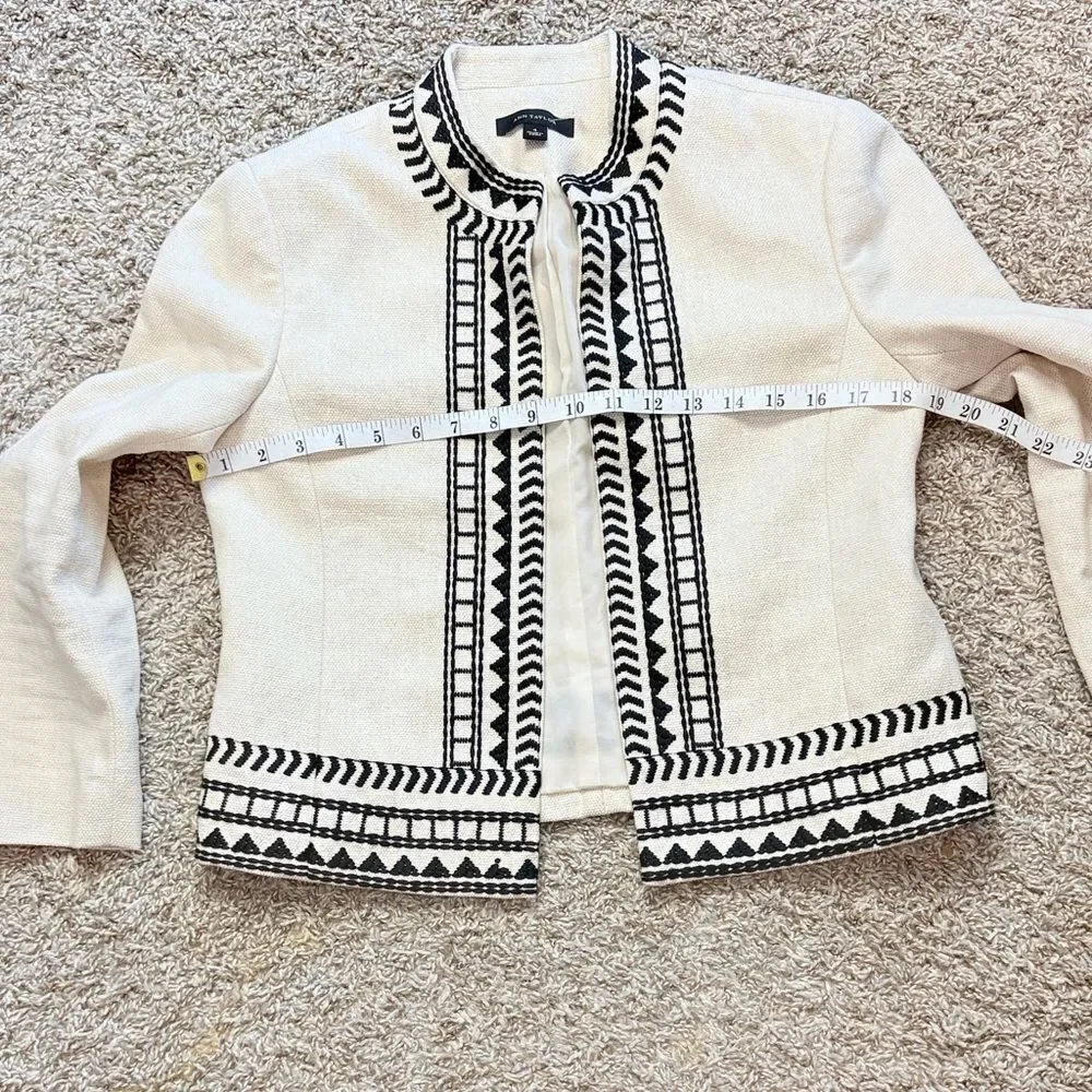 Ann Taylor Creamy White & Black Linen Blend Blazer - Picture 4 of 7